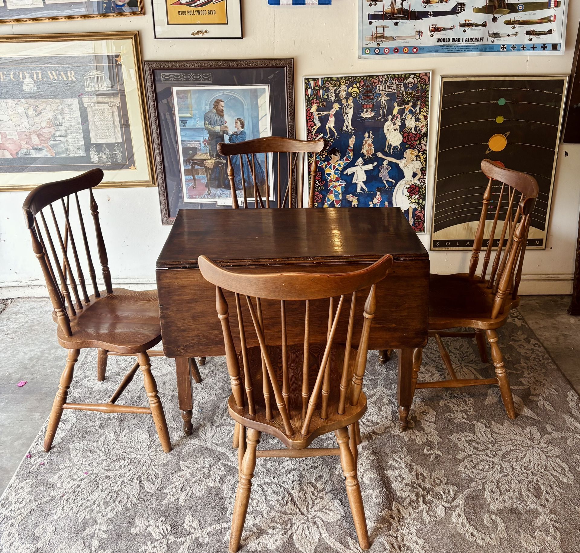 Antique Drop Leaf Table, Wood , dining table, farmhouse kitchen table, solid wood, 4 chairs