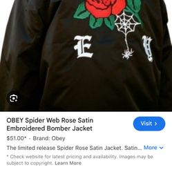 OBEY Spider Web Rose Satin Embroidered Bomber Jacket