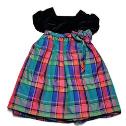 Youngland Special Occasion Dress Girls Size 6 Black Velvet Top, Plaid Skirt.