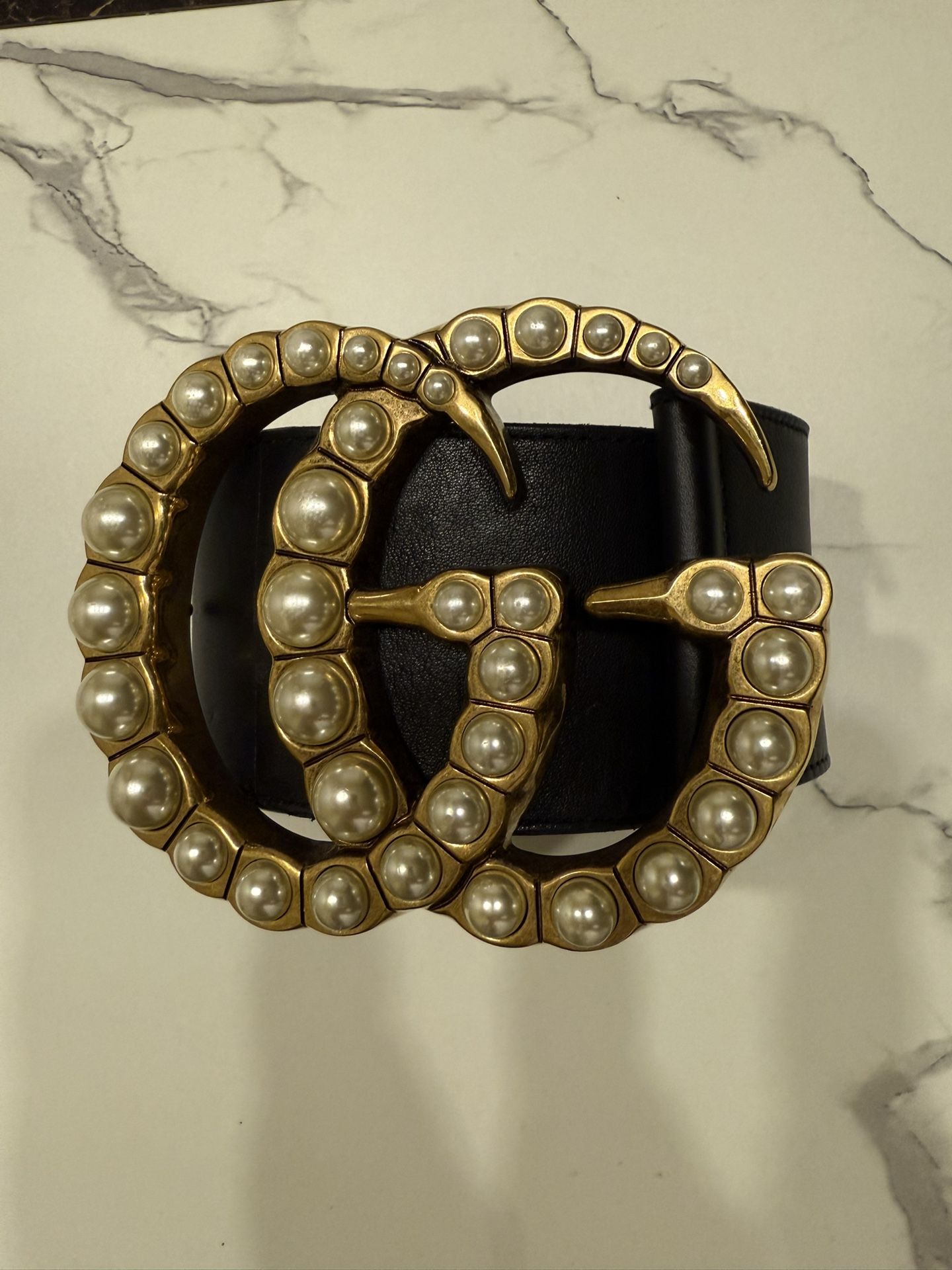Gucci Marmont GG Pearl Black Calfskin Leather Belt
