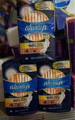 Always Ultra Thin Pads Overnight Absorbency Unscented with Wings, Size 4,