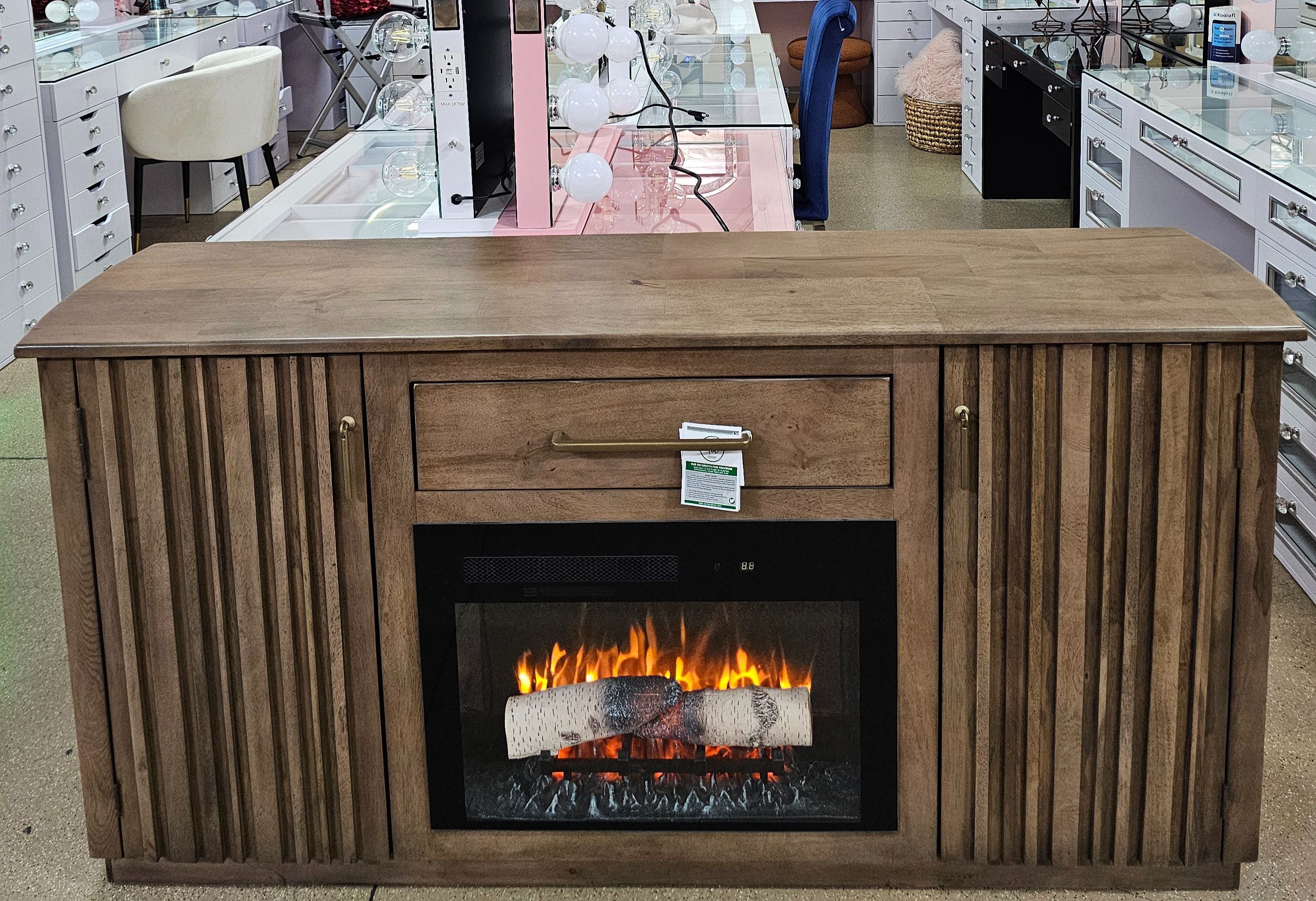 Fluted Solid Wood Fireplace Console.