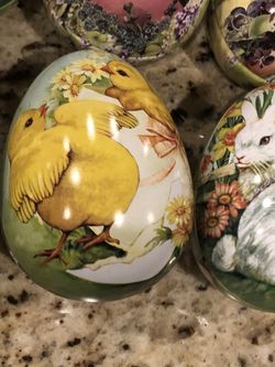 Easter Egg Tins Old World Art 4” X 3” set Of 8