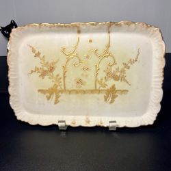 Haviland & Co. H & C Limoges France 1890s Embossed Gold Gilt Porcelain Tray
