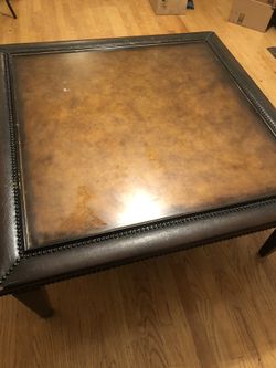 Large Leather Wrapped Coffee Table