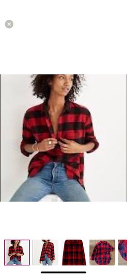 Madewell Oversized Women’s L Flannel Shirt red and black buffalo check plaid EUC