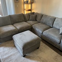New Modular Sectional Corduroy Fabric. Grey. 99” X 99”. Free Delivery!