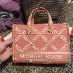 Pink Michael Kors Gigi Small Empire Logo Jacquard Messenger Bag