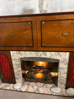 Vintage Electric Fireplace Cabinet with Marble Surround