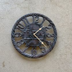Wrought Iron Cowboy Cross And Horse Wall Patio  Clock 