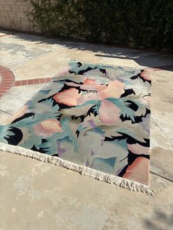 Vintage Postmodern Art Deco floral wool rug