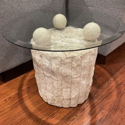 1980 Natural Mactan Stone Side Table