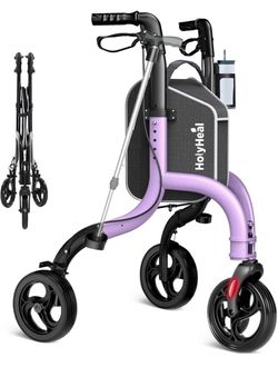 3 Wheel Walkers for Seniors, Lightweight Rollator Walkers Foldable for Elderly with Cane Hold and Cup Hold, Height Adjustable Aluminum Three Wheel Rol