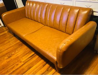 Couch Futon Faux Leather Convertible Vintage
