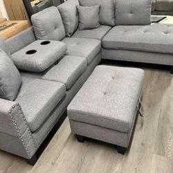 3-pc Sectional Sofa With Storage Ottoman Grey Taupe 