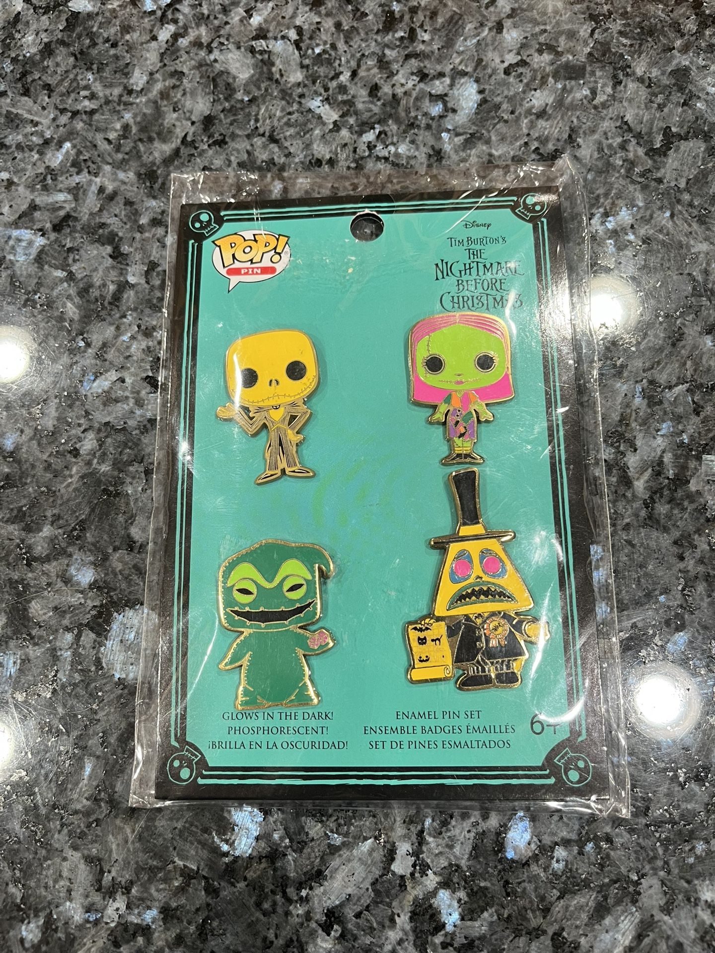 Funko Pop! Disney Nightmare Before Christmas Glow in the Dark Enamel Pin Set.  Brand new never removed from package.  Smoke free home