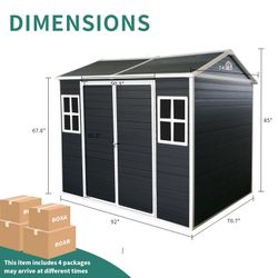 8x6ft Outdoor Resin Garden Shed with Floor and 2 Windows, Plastic Patio Outdoor Storage Shed with Lockable Door for Garden Tools, Bicycles, Trash Cans