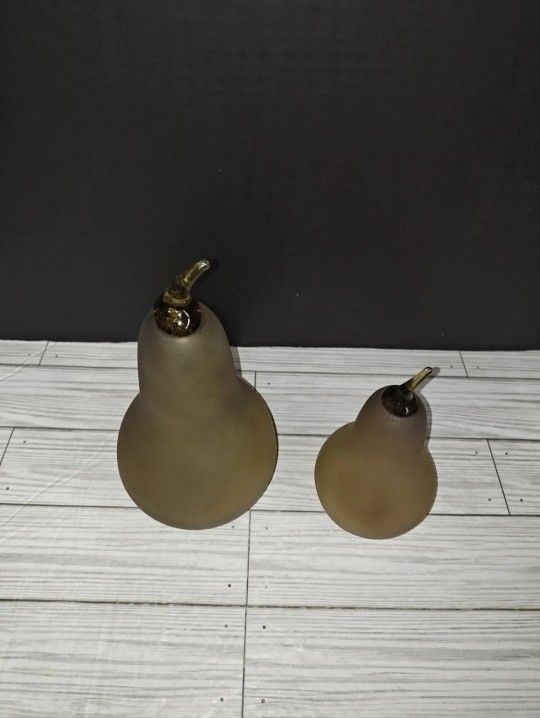 Blenko Frosted Topaz Glass Pear Fruit Figurine Paperweight Set Vtg Home Decor