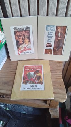 Three vintage style movie posters, Gone with the wind,Casablanca, Reible without a cause