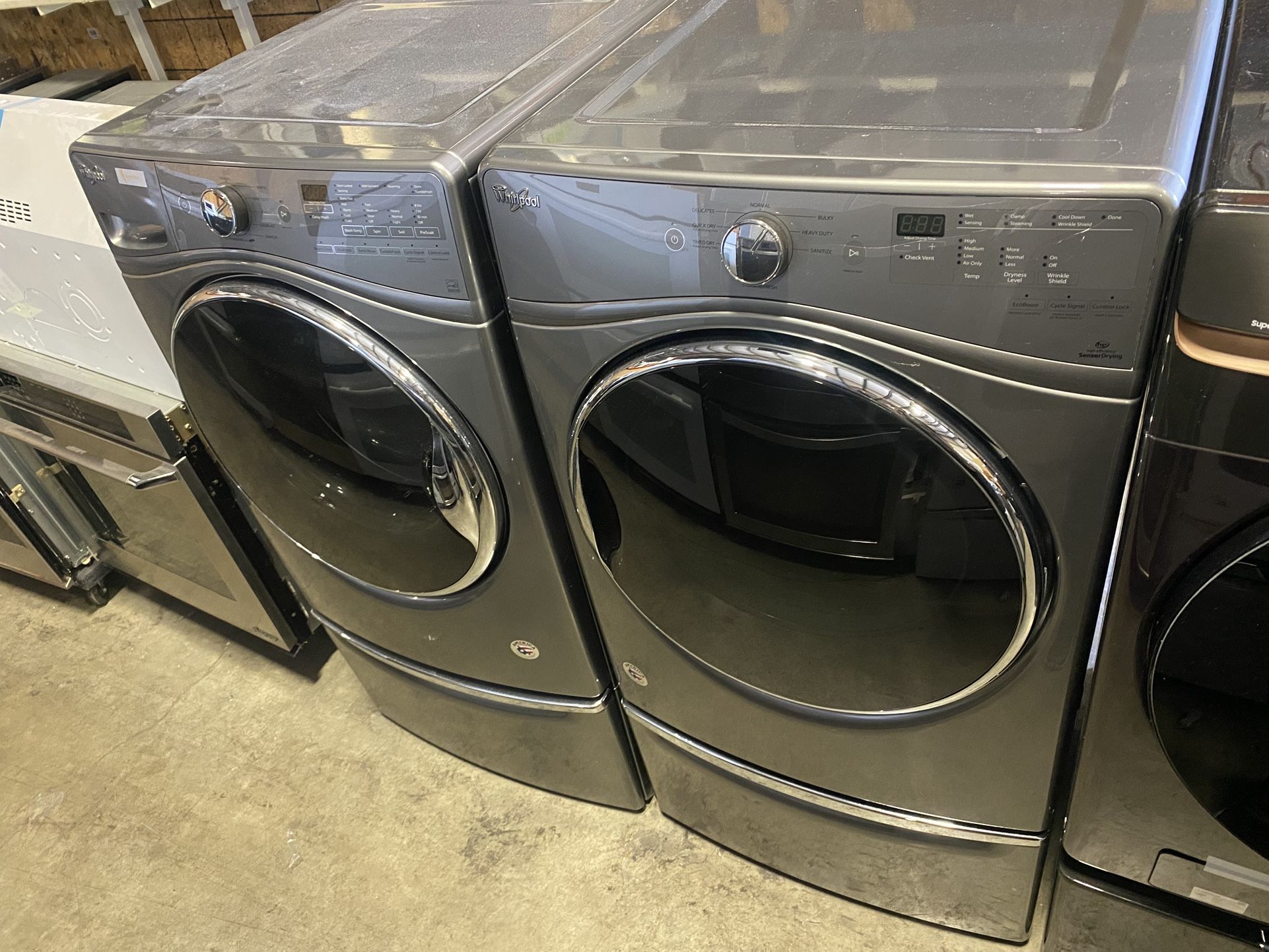 WHIRLPOOL XL WASHER DRYER GAS SET FREE PEDESTALS WARRANTY ETC. …