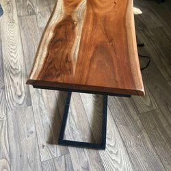 Acacia Wood End Table With Outlet