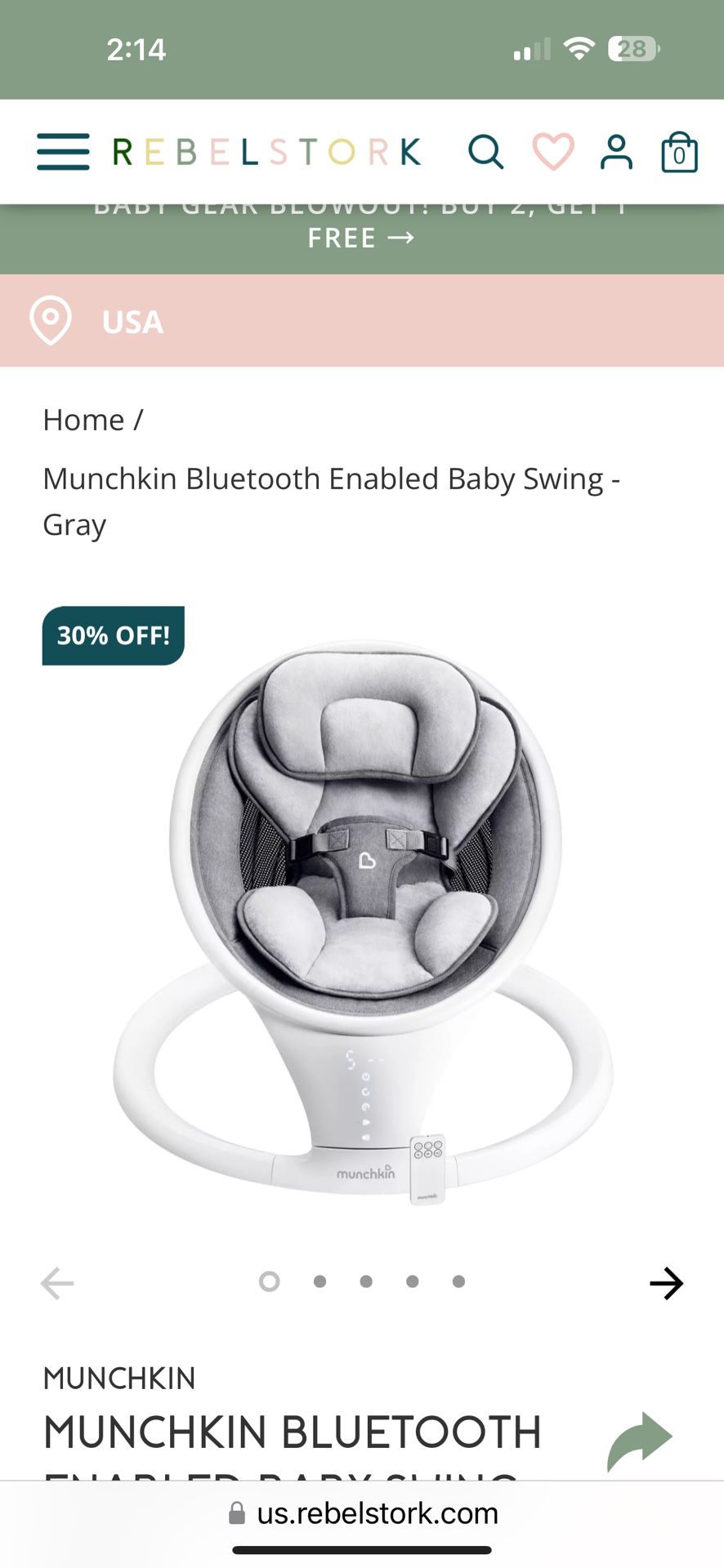Munchkin Bluetooth Enabled Baby Swing 