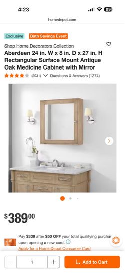 Shop Home Decorators Collection Aberdeen 24 in. W x 8 in. D x 27 in. H Rectangular Surface Mount Antique Oak Medicine Cabinet with Mirror