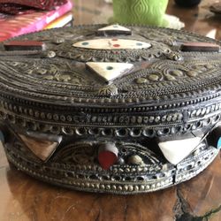 Moroccan Jewelry Box With Natural Stones Turquoise And Carnelian 