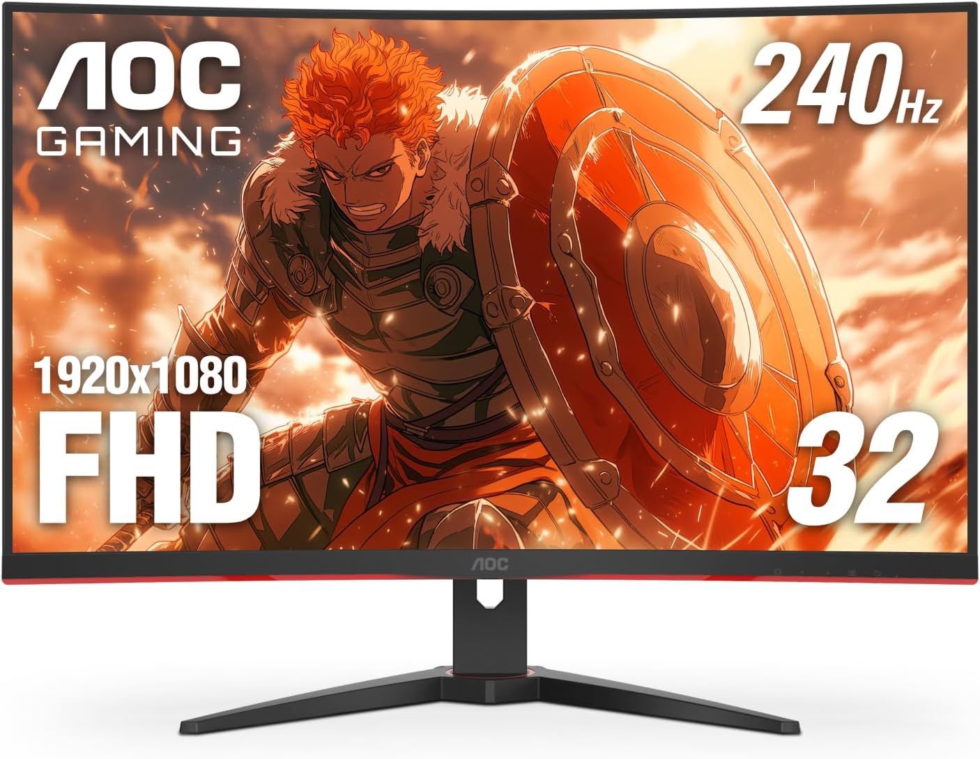 AOC C32G2ZE 32" Curved Gaming Monitor, Full HD, VA, 0.5ms 240Hz FreeSync Premium, Black - New