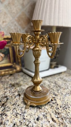 Brass metal candelabra marble base