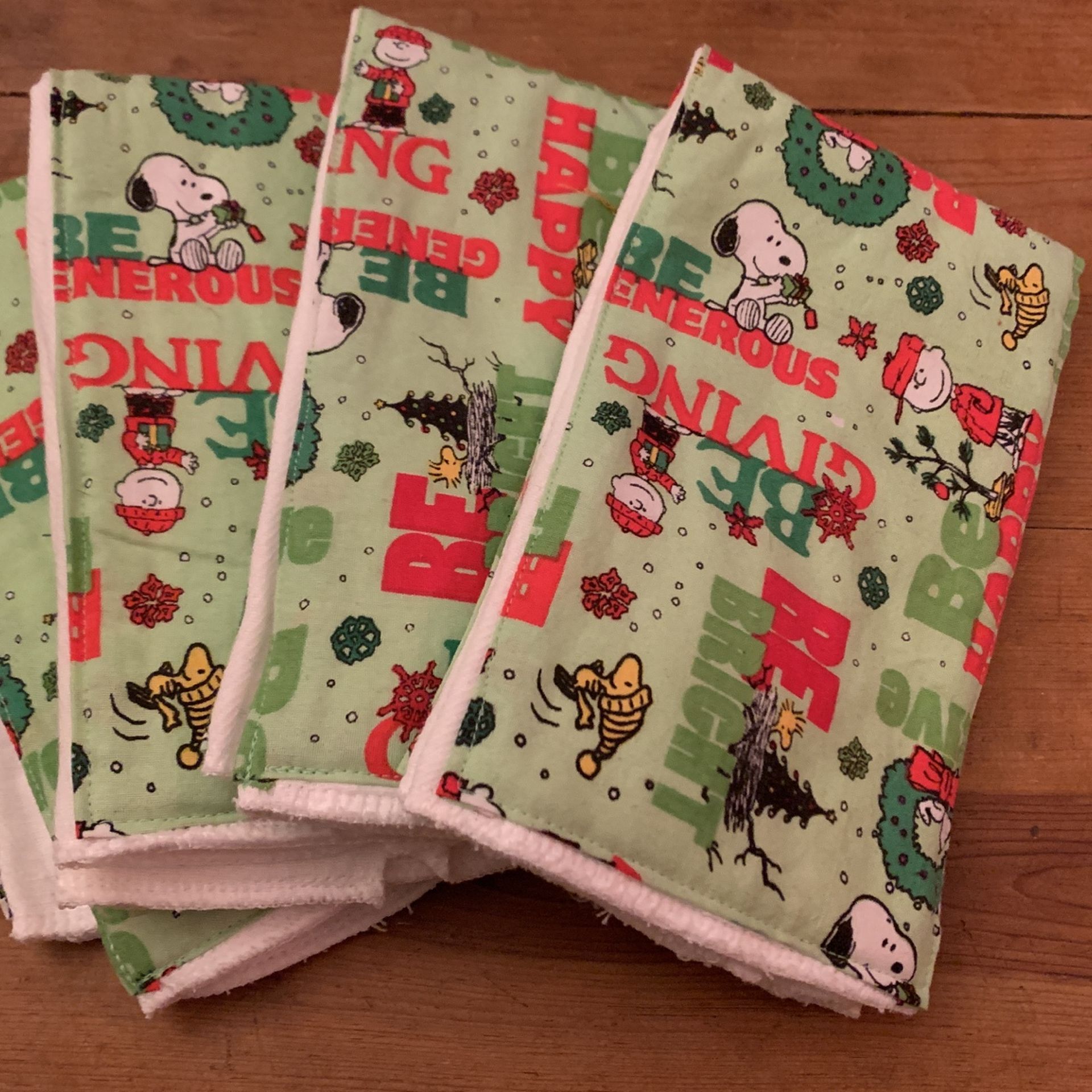 Set Of 4 New Infant Cloth Diapers With Peanuts Holiday Design 