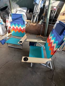 New Beach chairs with Wooden arm rests - set of 2