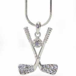 *GREAT GIFT* Crystal GOLF CLUBS BALL Pendant Necklace *See My Other 600 Items*