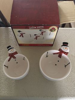 Christmas Snowman Ceramic Mixing Bowls Set From Cracker Barrel 