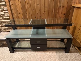 Dark Wood and Glass TV Stand with Drawers