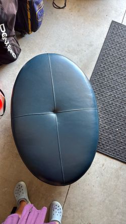 Oval Teal Leather Ottoman