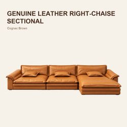 Genuine Leather Right-Chaise Sectional – Cognac Brown