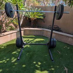 Weight Rack, Bumpers, Barbell 