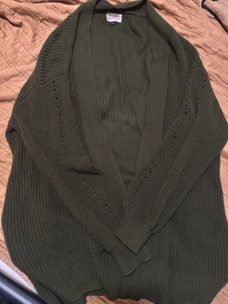 Womens Olive Green Knit Open-Front Cardigan