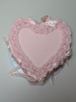 6" Pink Bow Fake Heart Shaped Cake