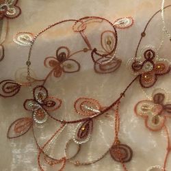 Organza Orange Sheer With Embroidery Ribbons Embellished With Sequins 