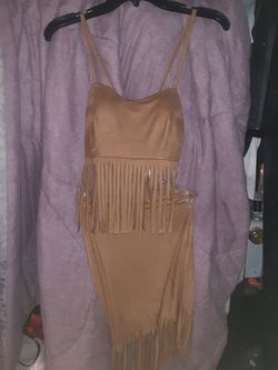 Beige 2 piece suede fringe outfit