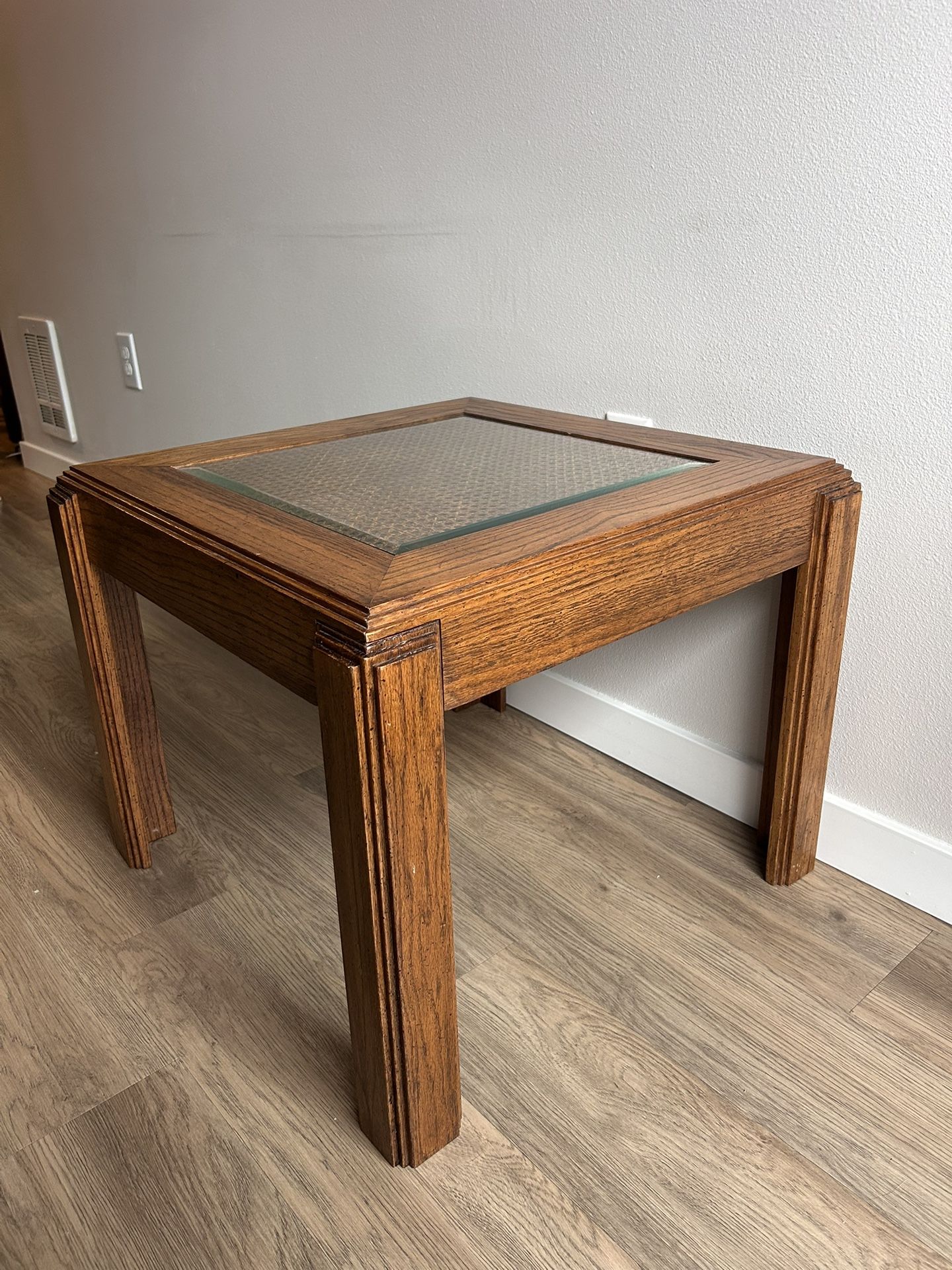 Wood Glass Wicker Table
