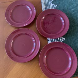 4 Small Burgundy Plates 