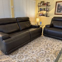 Dark Grey Leather Zero G Recliner Couch & Chair Set