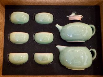 Celadon Ceramic Tea Set with Cups