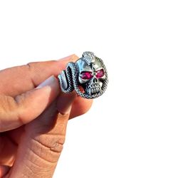 Halloween special Skull Ring With Cobra 925 Sterling Silver  Ring