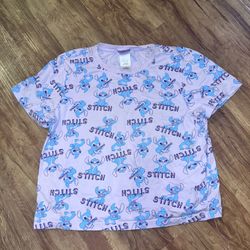Disney's Stitch Girl size Large Short Sleeve Purple all over Print Sketch T-shir
