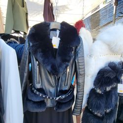 Faux leather  fur jacket