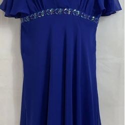 NEW SZ 14 Eva Blue Empire Embellished Chiffon Dress